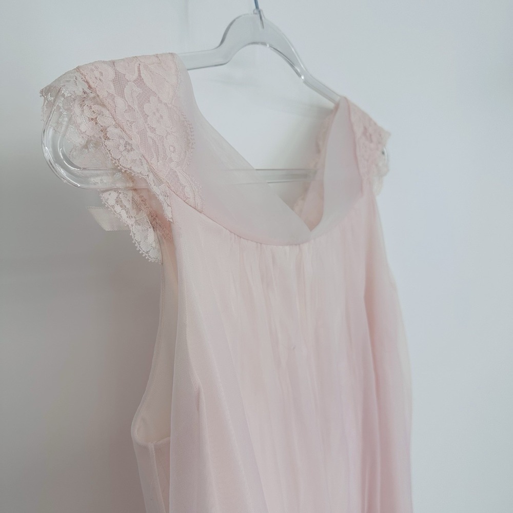 Vintage Vanity Fair Pink Satin Bow Double Nylon Nightgown Womens Size‎ M Lace - Picture 8 of 12